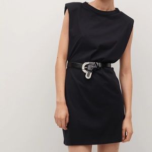 NWT MANGO Padded Shoulder Black T-Shirt Dress